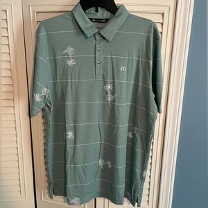 Travis Mathew Men’s Golf Polo Shirt L Green Pima Palm Tree All Over Print